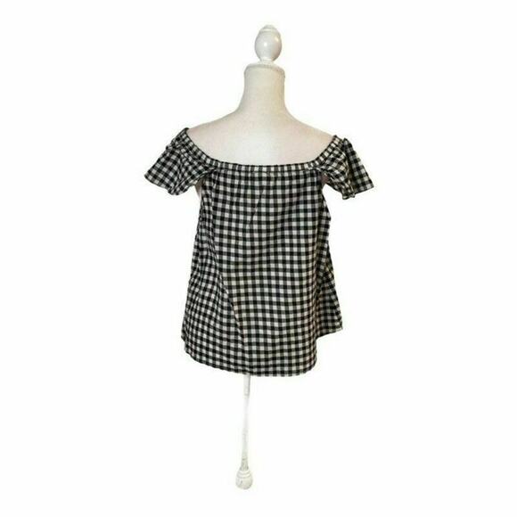 J. Crew Black White Gingham Ruffle sleeve top swinging blouse sz M white black - Picture 2 of 8